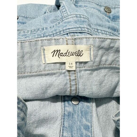 Madewell Light Wash Blue Stitched Strap Utility Pocket Denim Jumpsuit Size 14 - Picture 2 of 16